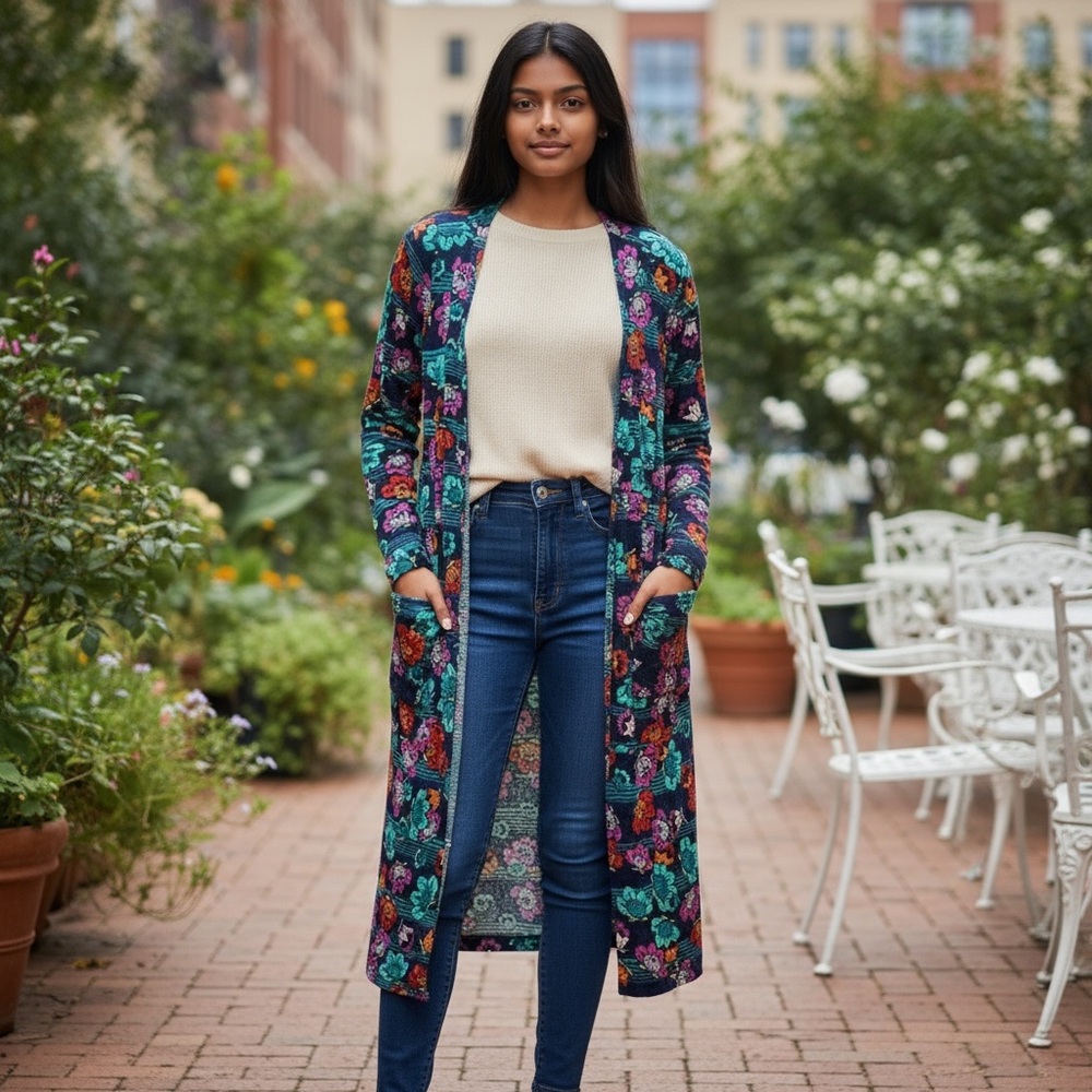 LULAROE Sarah lightweight long sleeve duster, layering piece pockets M (10-12)